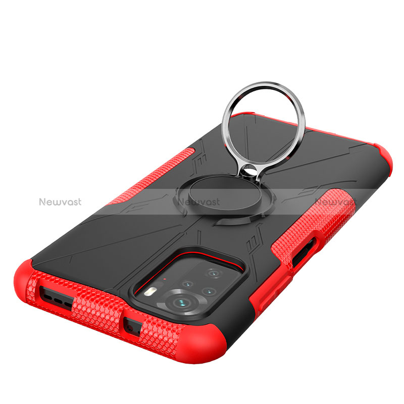 Silicone Matte Finish and Plastic Back Cover Case with Magnetic Finger Ring Stand JX1 for Xiaomi Redmi Note 10 4G