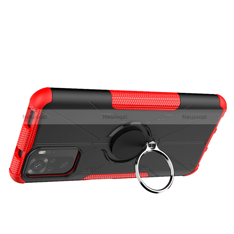 Silicone Matte Finish and Plastic Back Cover Case with Magnetic Finger Ring Stand JX1 for Xiaomi Redmi Note 10 4G