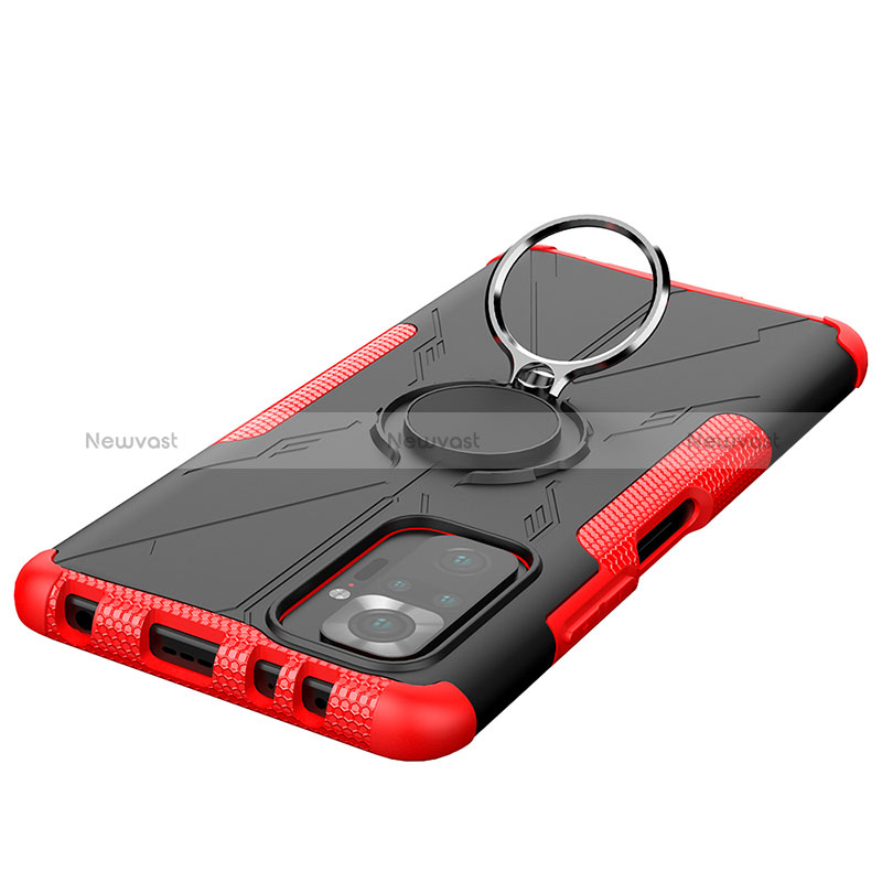 Silicone Matte Finish and Plastic Back Cover Case with Magnetic Finger Ring Stand JX1 for Xiaomi Redmi Note 10 Pro 4G