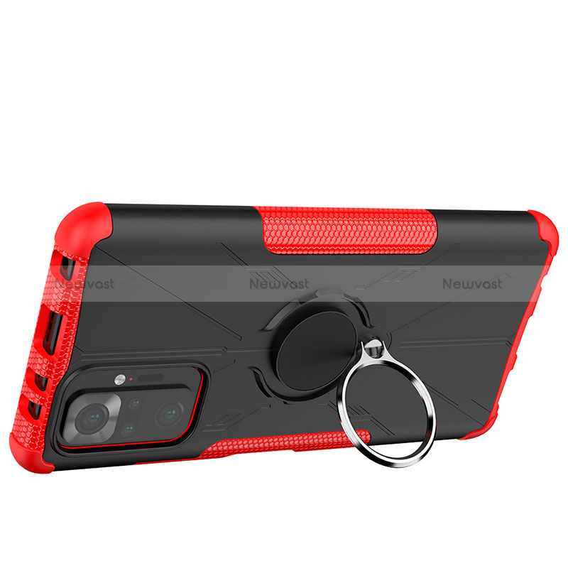 Silicone Matte Finish and Plastic Back Cover Case with Magnetic Finger Ring Stand JX1 for Xiaomi Redmi Note 10 Pro 4G