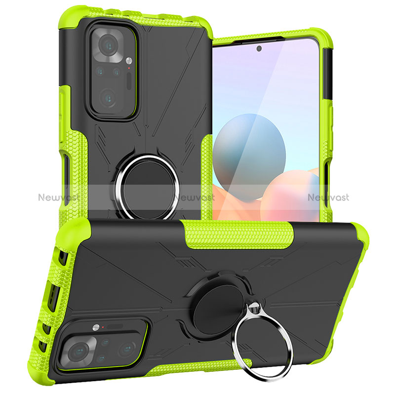 Silicone Matte Finish and Plastic Back Cover Case with Magnetic Finger Ring Stand JX1 for Xiaomi Redmi Note 10 Pro 4G