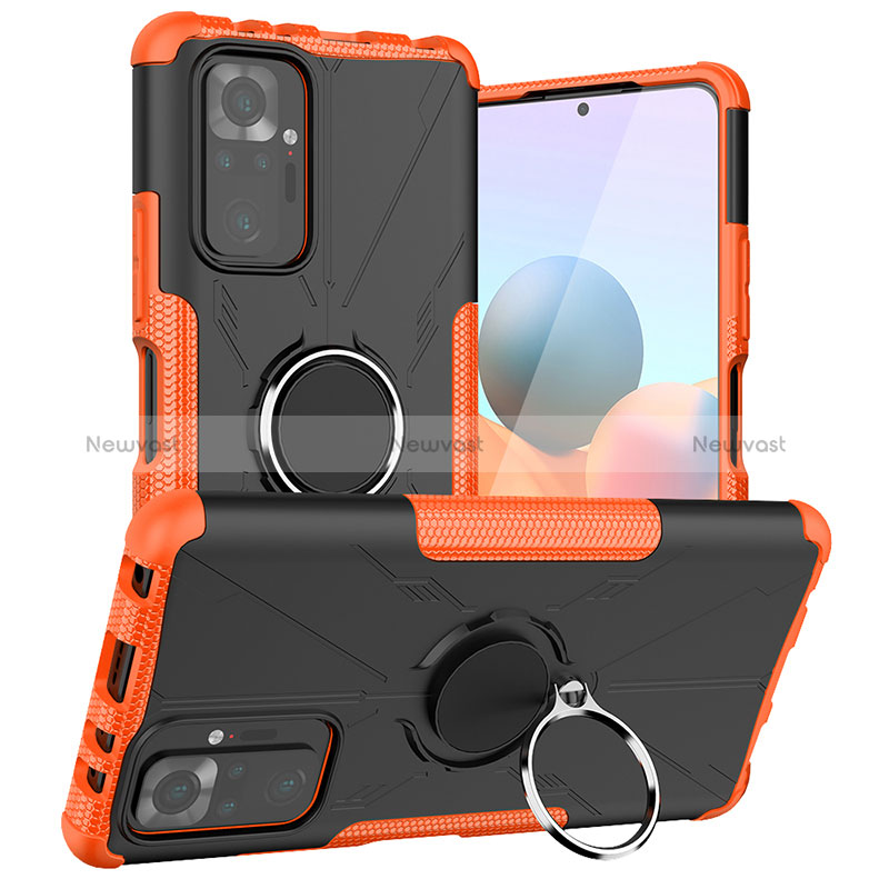 Silicone Matte Finish and Plastic Back Cover Case with Magnetic Finger Ring Stand JX1 for Xiaomi Redmi Note 10 Pro 4G
