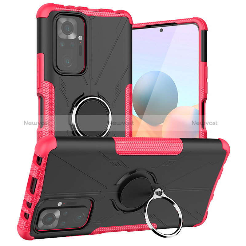 Silicone Matte Finish and Plastic Back Cover Case with Magnetic Finger Ring Stand JX1 for Xiaomi Redmi Note 10 Pro 4G