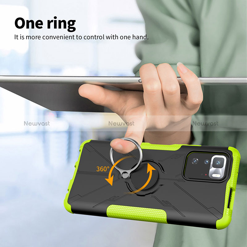 Silicone Matte Finish and Plastic Back Cover Case with Magnetic Finger Ring Stand JX1 for Xiaomi Redmi Note 10 Pro 5G