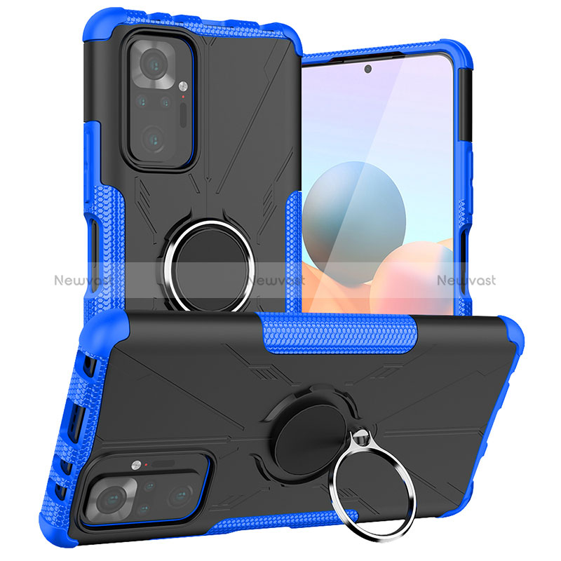 Silicone Matte Finish and Plastic Back Cover Case with Magnetic Finger Ring Stand JX1 for Xiaomi Redmi Note 10 Pro Max