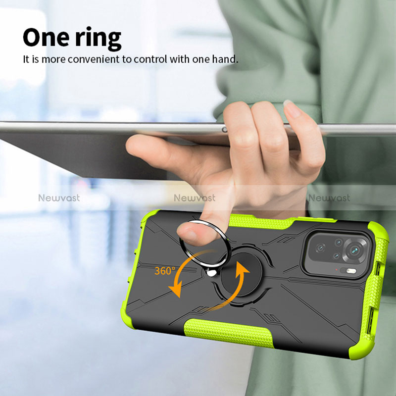 Silicone Matte Finish and Plastic Back Cover Case with Magnetic Finger Ring Stand JX1 for Xiaomi Redmi Note 10S 4G