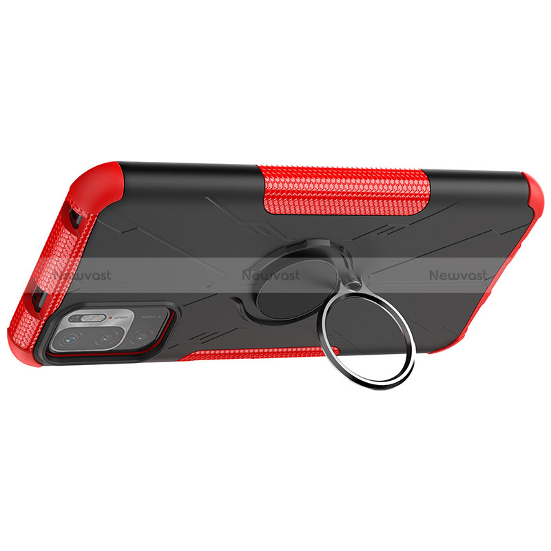 Silicone Matte Finish and Plastic Back Cover Case with Magnetic Finger Ring Stand JX1 for Xiaomi Redmi Note 10T 5G