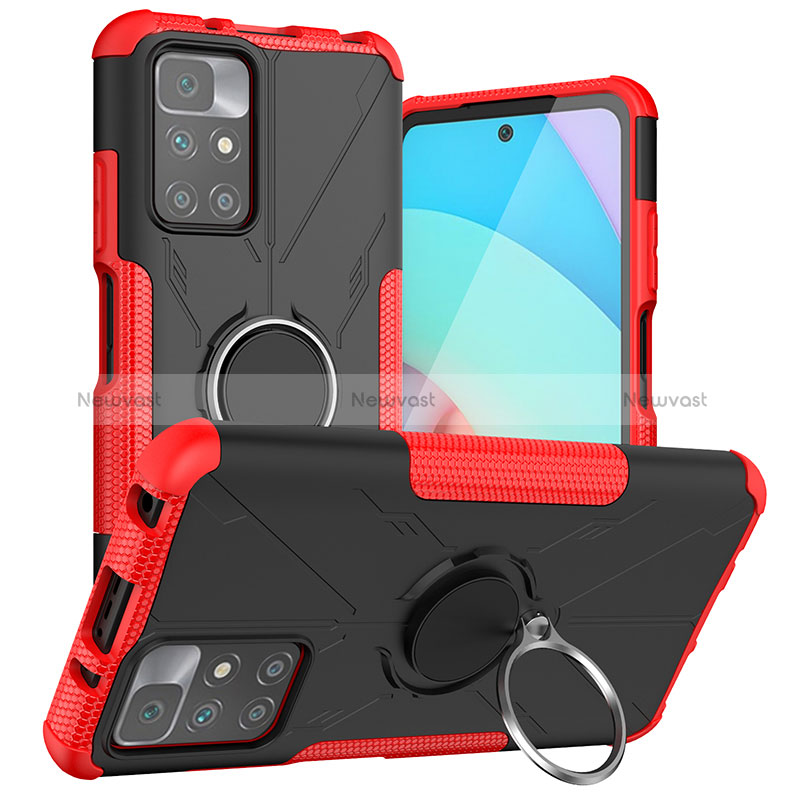 Silicone Matte Finish and Plastic Back Cover Case with Magnetic Finger Ring Stand JX1 for Xiaomi Redmi Note 11 4G (2021)