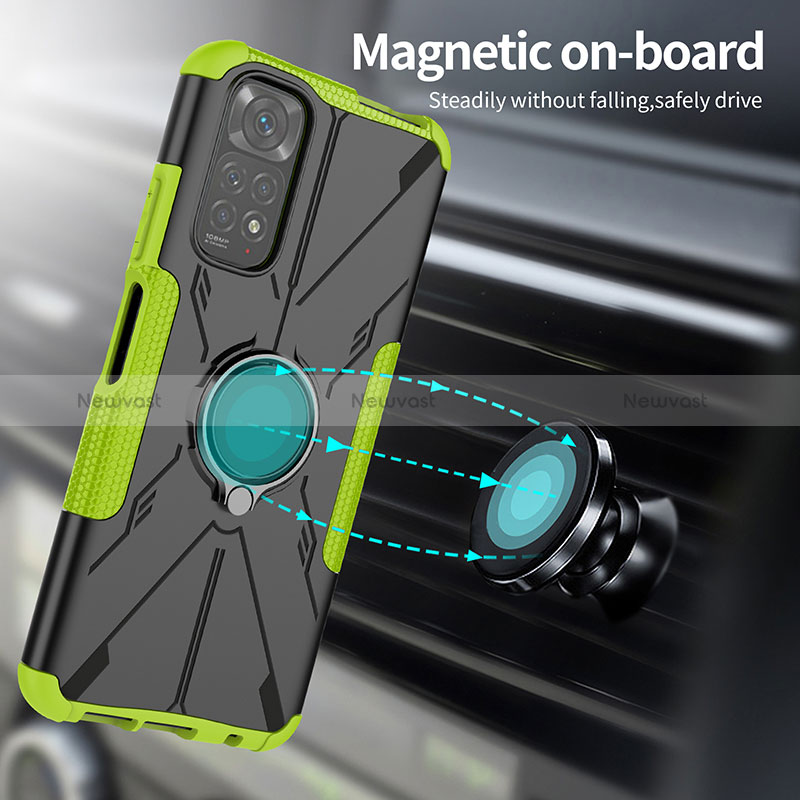 Silicone Matte Finish and Plastic Back Cover Case with Magnetic Finger Ring Stand JX1 for Xiaomi Redmi Note 11 4G (2022)