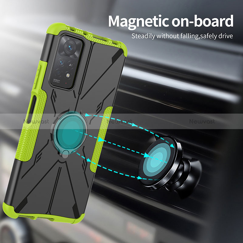 Silicone Matte Finish and Plastic Back Cover Case with Magnetic Finger Ring Stand JX1 for Xiaomi Redmi Note 11 Pro 4G