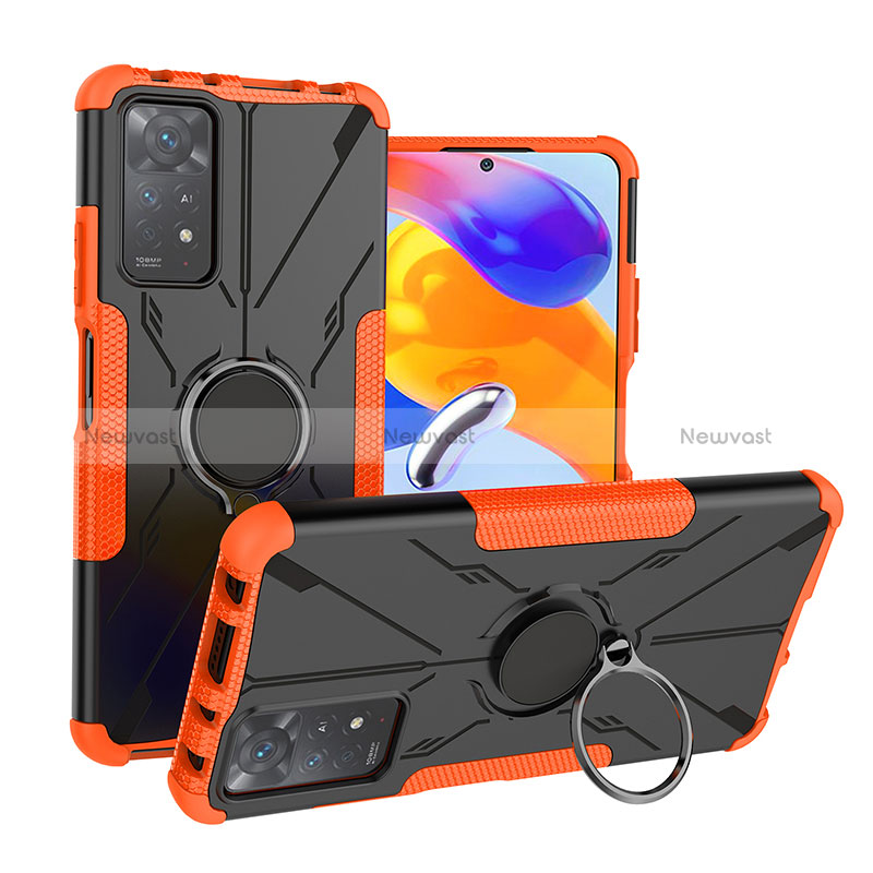 Silicone Matte Finish and Plastic Back Cover Case with Magnetic Finger Ring Stand JX1 for Xiaomi Redmi Note 11 Pro 4G