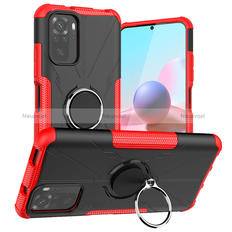 Silicone Matte Finish and Plastic Back Cover Case with Magnetic Finger Ring Stand JX1 for Xiaomi Redmi Note 11 SE India 4G