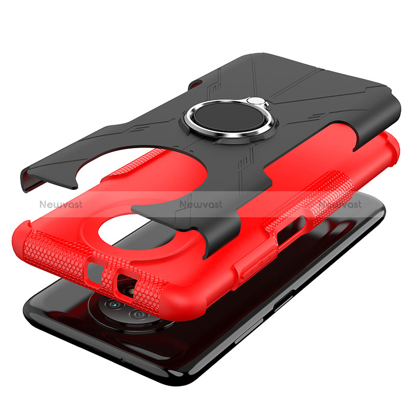 Silicone Matte Finish and Plastic Back Cover Case with Magnetic Finger Ring Stand JX1 for Xiaomi Redmi Note 9 5G