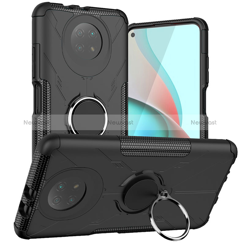 Silicone Matte Finish and Plastic Back Cover Case with Magnetic Finger Ring Stand JX1 for Xiaomi Redmi Note 9 5G