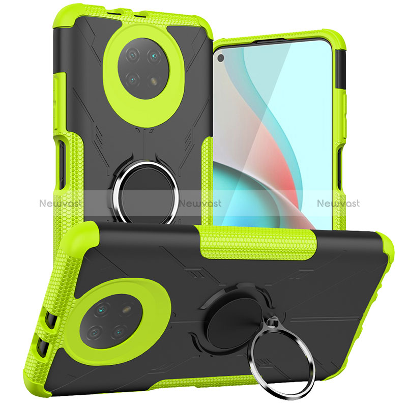 Silicone Matte Finish and Plastic Back Cover Case with Magnetic Finger Ring Stand JX1 for Xiaomi Redmi Note 9 5G