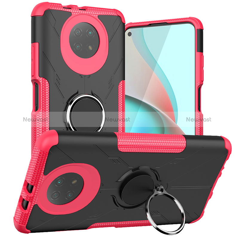 Silicone Matte Finish and Plastic Back Cover Case with Magnetic Finger Ring Stand JX1 for Xiaomi Redmi Note 9 5G