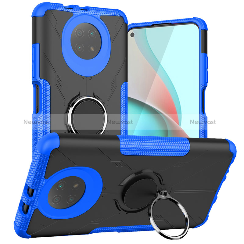 Silicone Matte Finish and Plastic Back Cover Case with Magnetic Finger Ring Stand JX1 for Xiaomi Redmi Note 9 5G