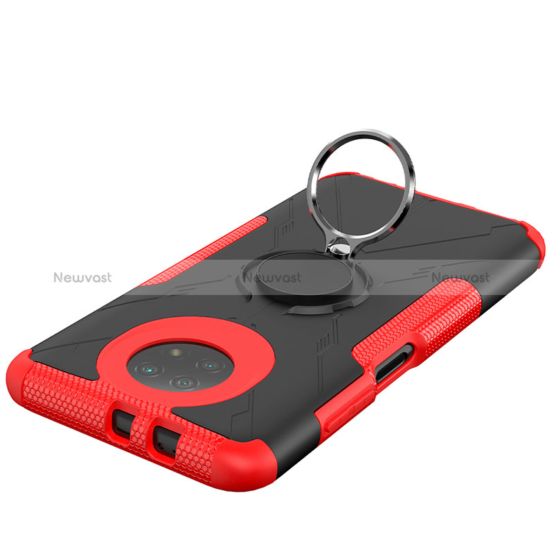 Silicone Matte Finish and Plastic Back Cover Case with Magnetic Finger Ring Stand JX1 for Xiaomi Redmi Note 9T 5G