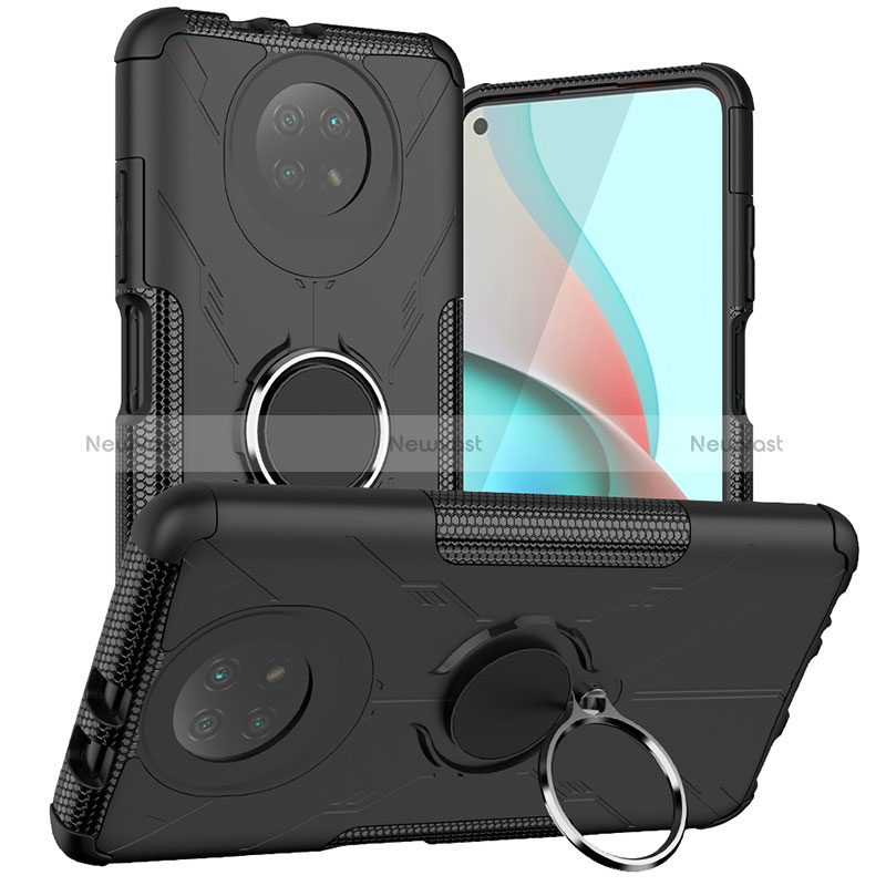 Silicone Matte Finish and Plastic Back Cover Case with Magnetic Finger Ring Stand JX1 for Xiaomi Redmi Note 9T 5G