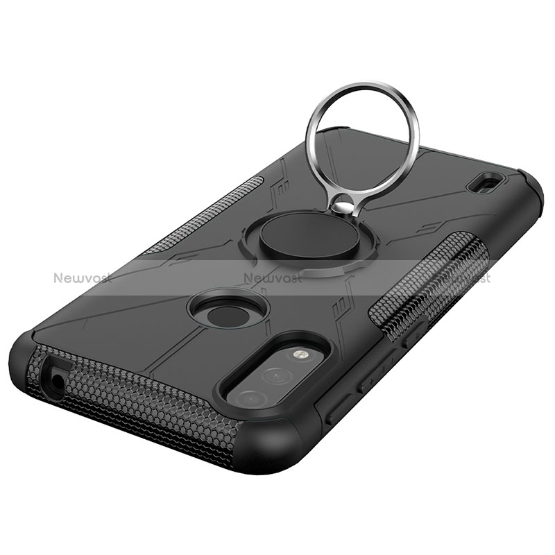 Silicone Matte Finish and Plastic Back Cover Case with Magnetic Finger Ring Stand JX2 for Motorola Moto E7 Power