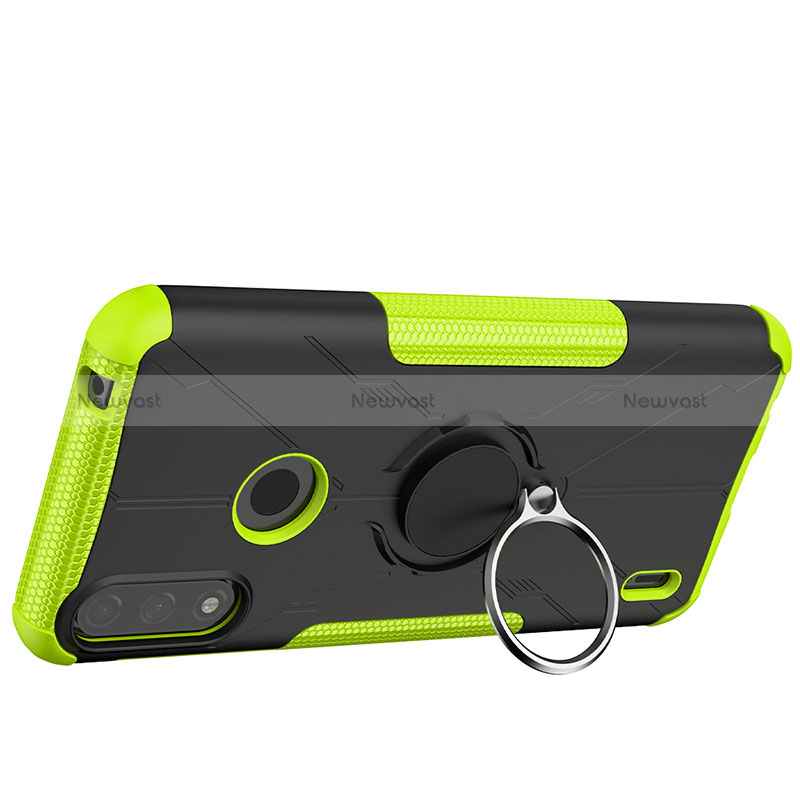 Silicone Matte Finish and Plastic Back Cover Case with Magnetic Finger Ring Stand JX2 for Motorola Moto E7 Power