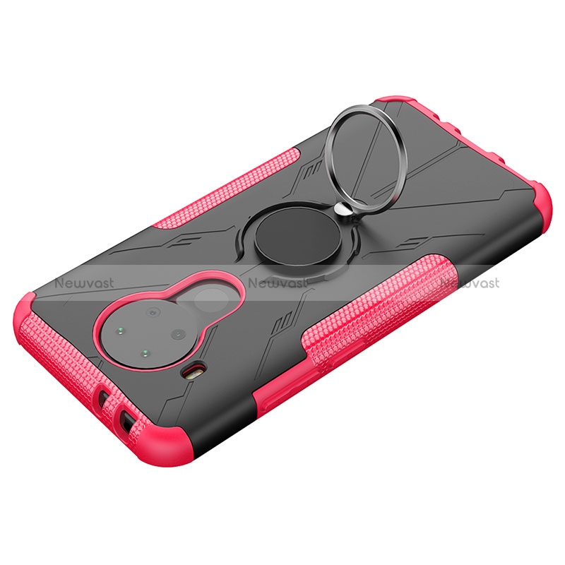 Silicone Matte Finish and Plastic Back Cover Case with Magnetic Finger Ring Stand JX2 for Nokia 5.4