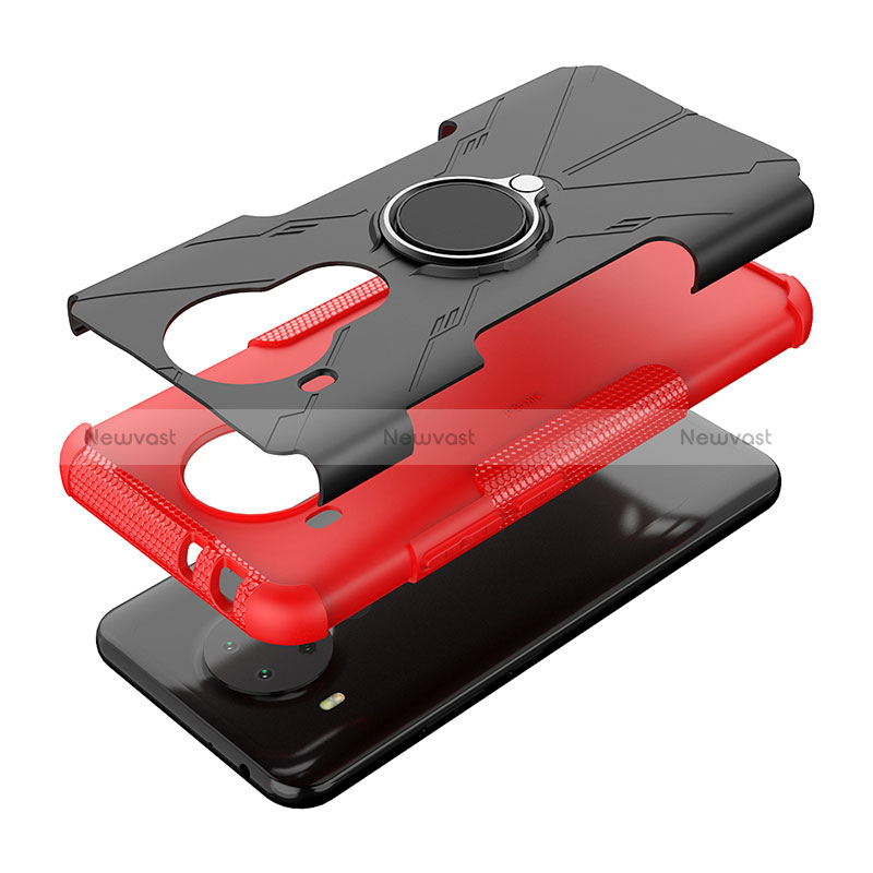 Silicone Matte Finish and Plastic Back Cover Case with Magnetic Finger Ring Stand JX2 for Nokia 5.4