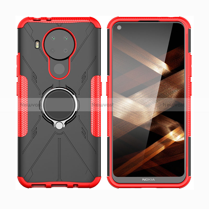 Silicone Matte Finish and Plastic Back Cover Case with Magnetic Finger Ring Stand JX2 for Nokia 5.4