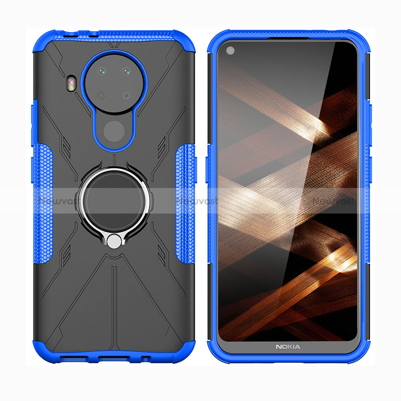 Silicone Matte Finish and Plastic Back Cover Case with Magnetic Finger Ring Stand JX2 for Nokia 5.4