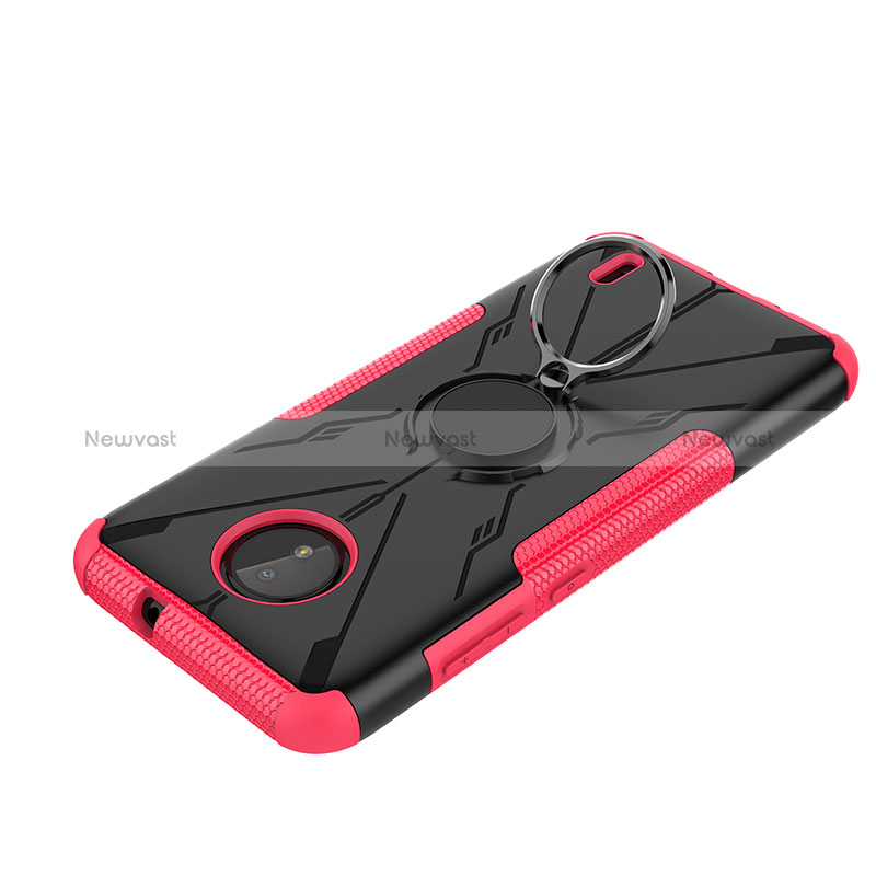 Silicone Matte Finish and Plastic Back Cover Case with Magnetic Finger Ring Stand JX2 for Nokia C10