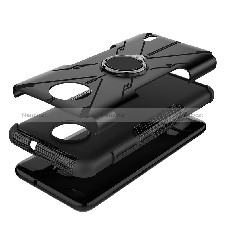 Silicone Matte Finish and Plastic Back Cover Case with Magnetic Finger Ring Stand JX2 for Nokia C10