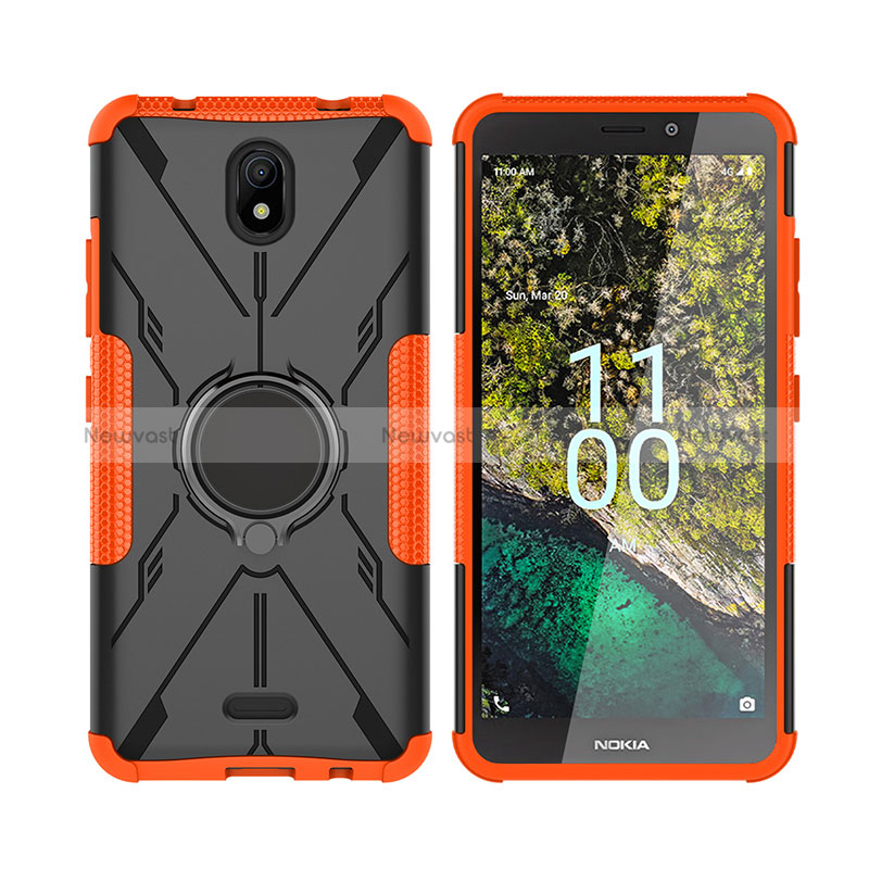 Silicone Matte Finish and Plastic Back Cover Case with Magnetic Finger Ring Stand JX2 for Nokia C100