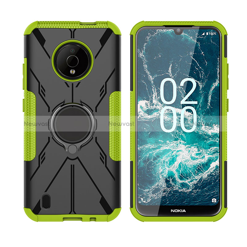 Silicone Matte Finish and Plastic Back Cover Case with Magnetic Finger Ring Stand JX2 for Nokia C200