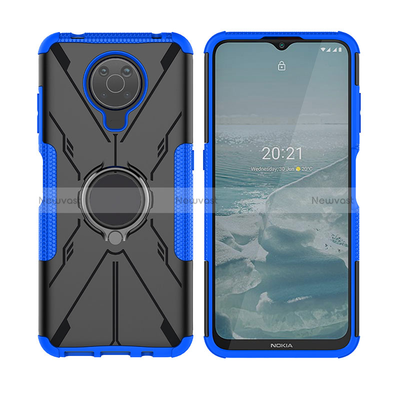 Silicone Matte Finish and Plastic Back Cover Case with Magnetic Finger Ring Stand JX2 for Nokia G10