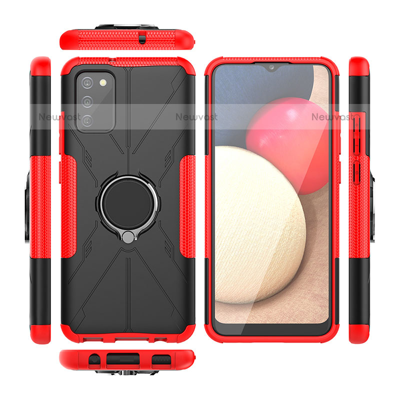 Silicone Matte Finish and Plastic Back Cover Case with Magnetic Finger Ring Stand JX2 for Samsung Galaxy A02s