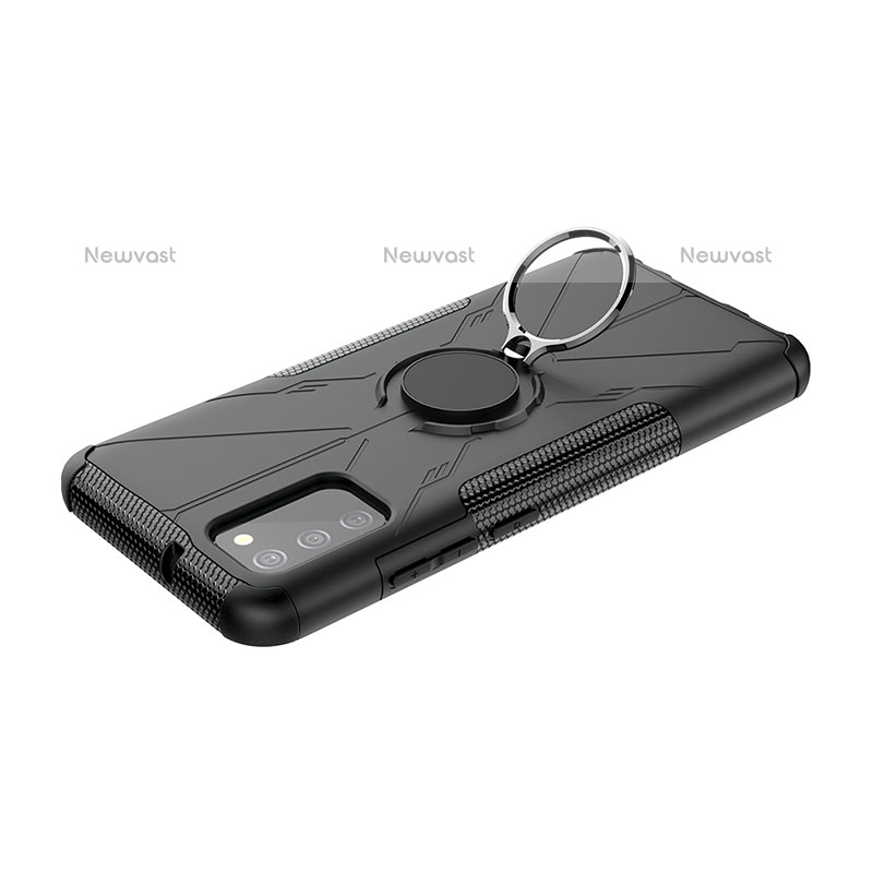 Silicone Matte Finish and Plastic Back Cover Case with Magnetic Finger Ring Stand JX2 for Samsung Galaxy A02s