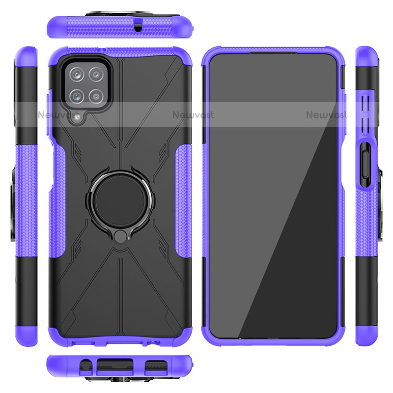 Silicone Matte Finish and Plastic Back Cover Case with Magnetic Finger Ring Stand JX2 for Samsung Galaxy A12