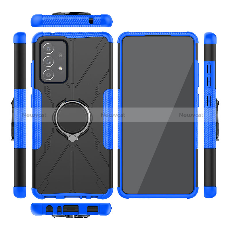 Silicone Matte Finish and Plastic Back Cover Case with Magnetic Finger Ring Stand JX2 for Samsung Galaxy A52 4G