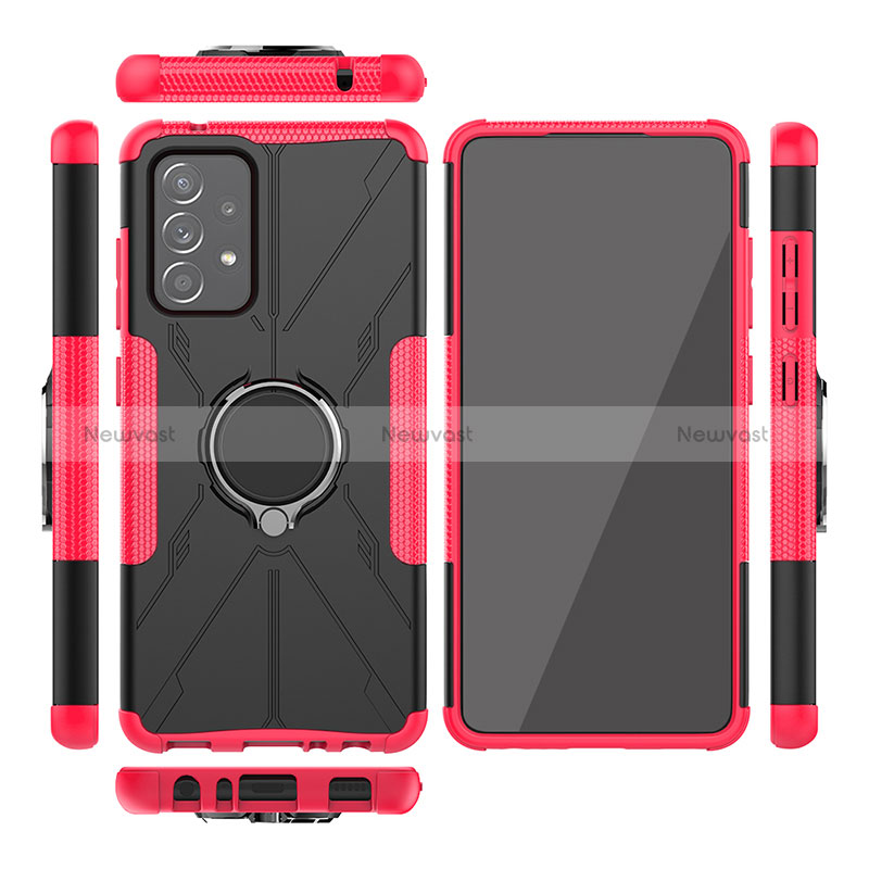 Silicone Matte Finish and Plastic Back Cover Case with Magnetic Finger Ring Stand JX2 for Samsung Galaxy A52 4G