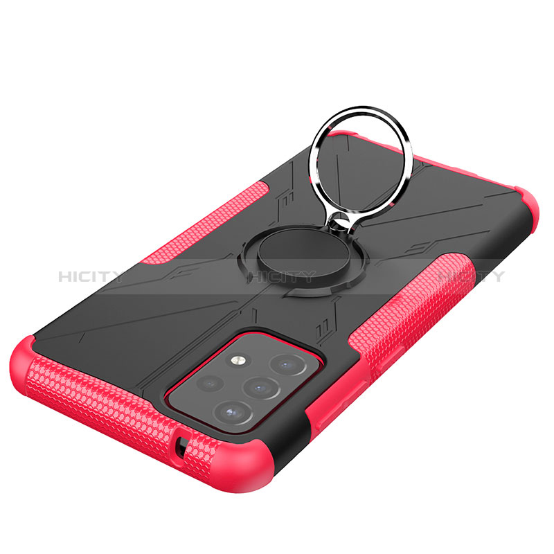 Silicone Matte Finish and Plastic Back Cover Case with Magnetic Finger Ring Stand JX2 for Samsung Galaxy A72 4G