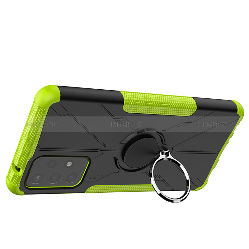 Silicone Matte Finish and Plastic Back Cover Case with Magnetic Finger Ring Stand JX2 for Samsung Galaxy A72 4G Green