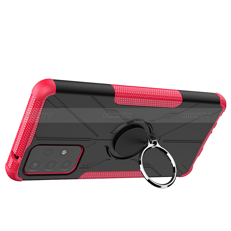 Silicone Matte Finish and Plastic Back Cover Case with Magnetic Finger Ring Stand JX2 for Samsung Galaxy A72 4G Hot Pink