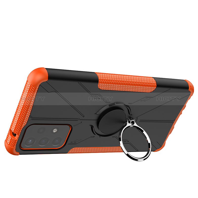 Silicone Matte Finish and Plastic Back Cover Case with Magnetic Finger Ring Stand JX2 for Samsung Galaxy A72 4G Orange