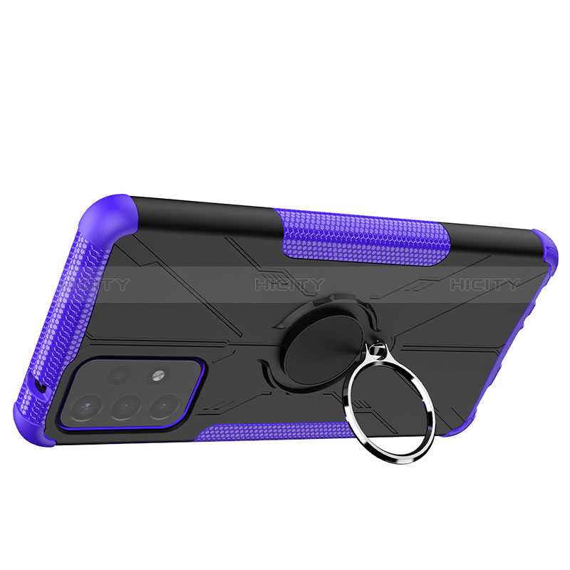 Silicone Matte Finish and Plastic Back Cover Case with Magnetic Finger Ring Stand JX2 for Samsung Galaxy A72 4G Purple