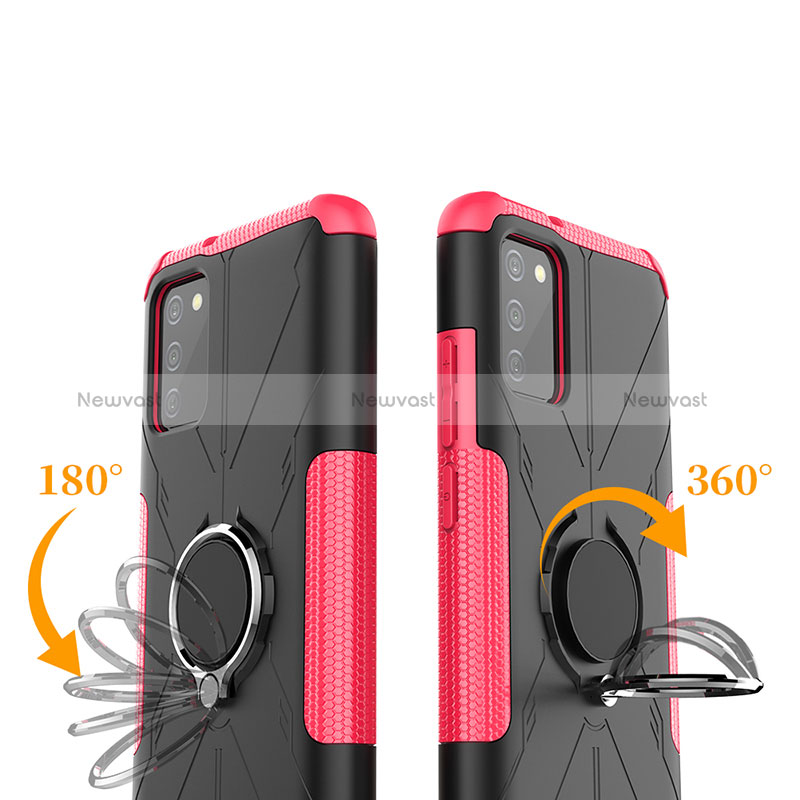 Silicone Matte Finish and Plastic Back Cover Case with Magnetic Finger Ring Stand JX2 for Samsung Galaxy F02S SM-E025F