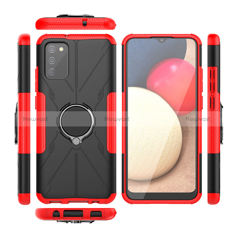 Silicone Matte Finish and Plastic Back Cover Case with Magnetic Finger Ring Stand JX2 for Samsung Galaxy F02S SM-E025F