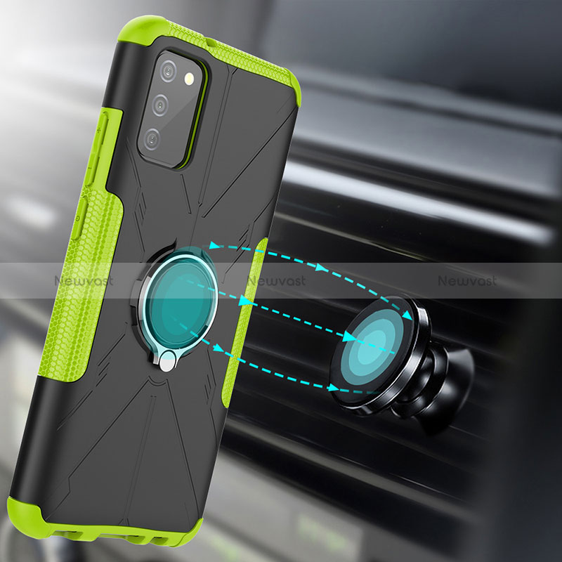 Silicone Matte Finish and Plastic Back Cover Case with Magnetic Finger Ring Stand JX2 for Samsung Galaxy M02s