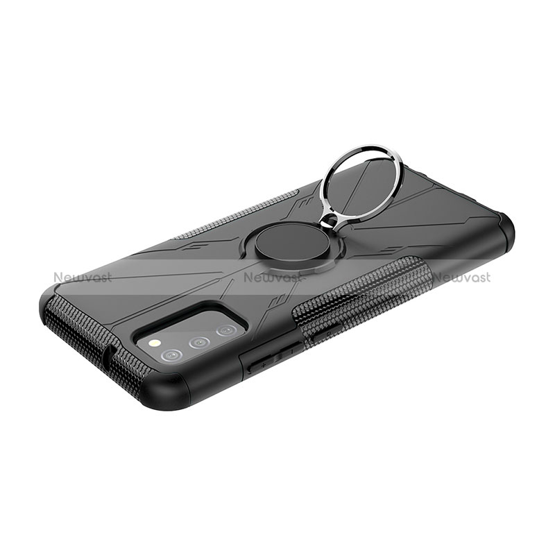 Silicone Matte Finish and Plastic Back Cover Case with Magnetic Finger Ring Stand JX2 for Samsung Galaxy M02s