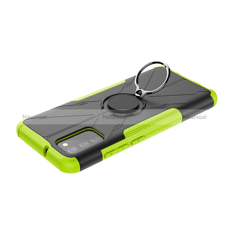 Silicone Matte Finish and Plastic Back Cover Case with Magnetic Finger Ring Stand JX2 for Samsung Galaxy M02s