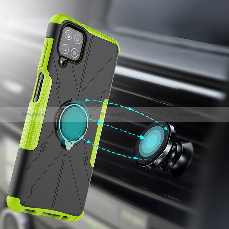 Silicone Matte Finish and Plastic Back Cover Case with Magnetic Finger Ring Stand JX2 for Samsung Galaxy M12